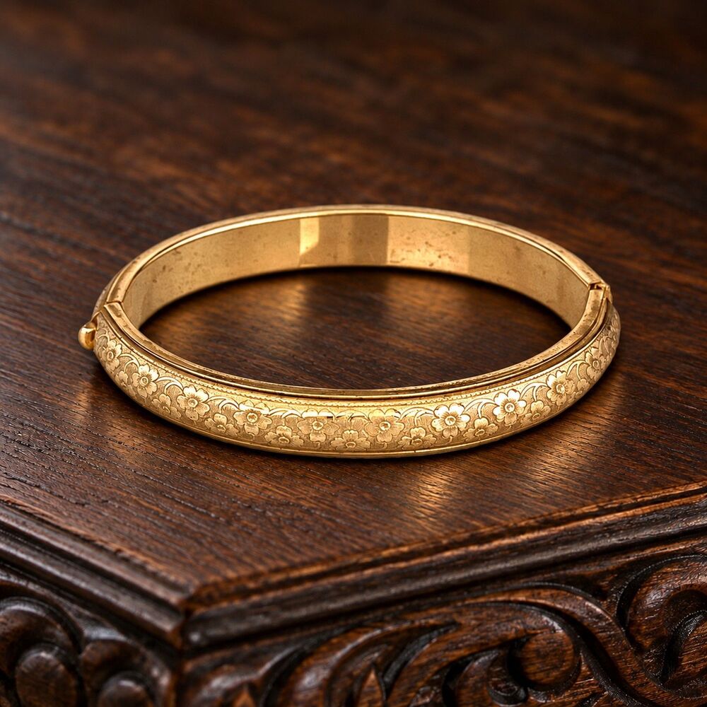 Vintage 1950s Gold Filled Bracelet Ornate Floral Scroll Victorian Revival - 15F